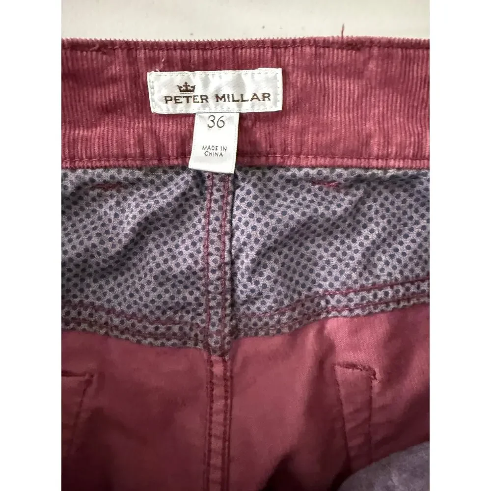 Peter Millar Men’s Corduroy Classic Fit Pants Burgundy Golf Luxury 5-pocket  36